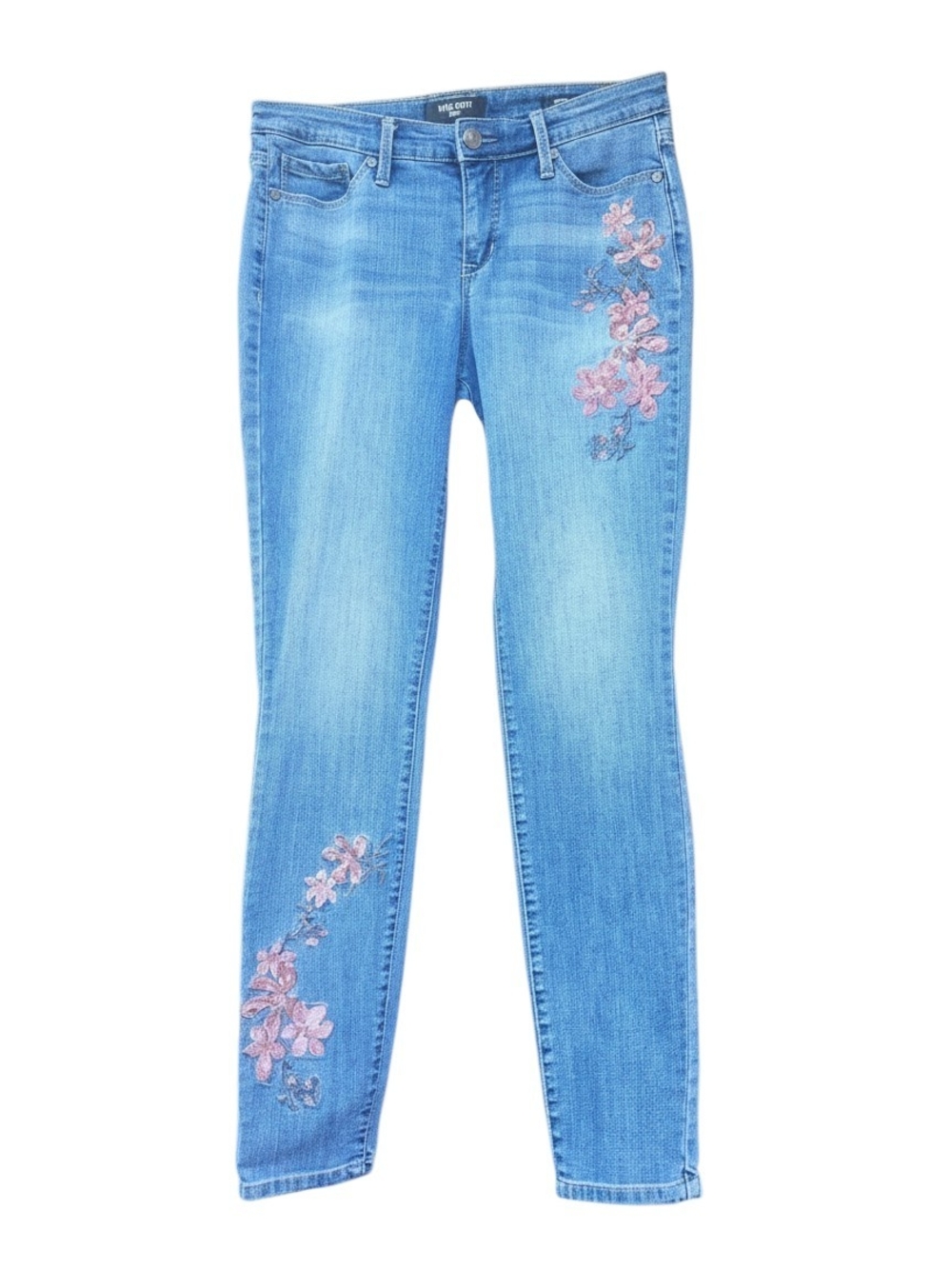 Nine West Embroidered Floral Skinny Jeans Size 4 Light Blue Denim